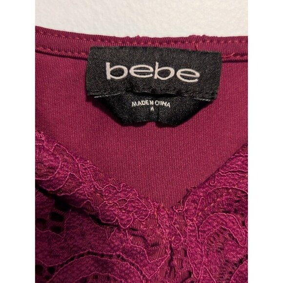 Vintage Bebe 90s Burgundy Red Lace Long Sleeve Sweetheart Top Clubwear Y2K Med - Picture 7 of 8